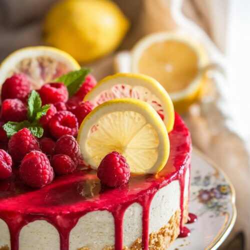 luxurious lemon raspberry cheesecake