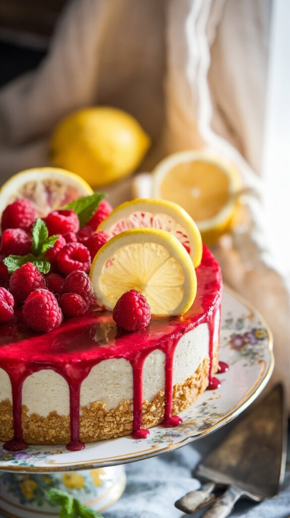 luxurious lemon raspberry cheesecake