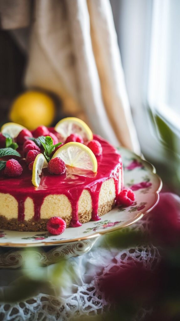 luxurious lemon raspberry cheesecake