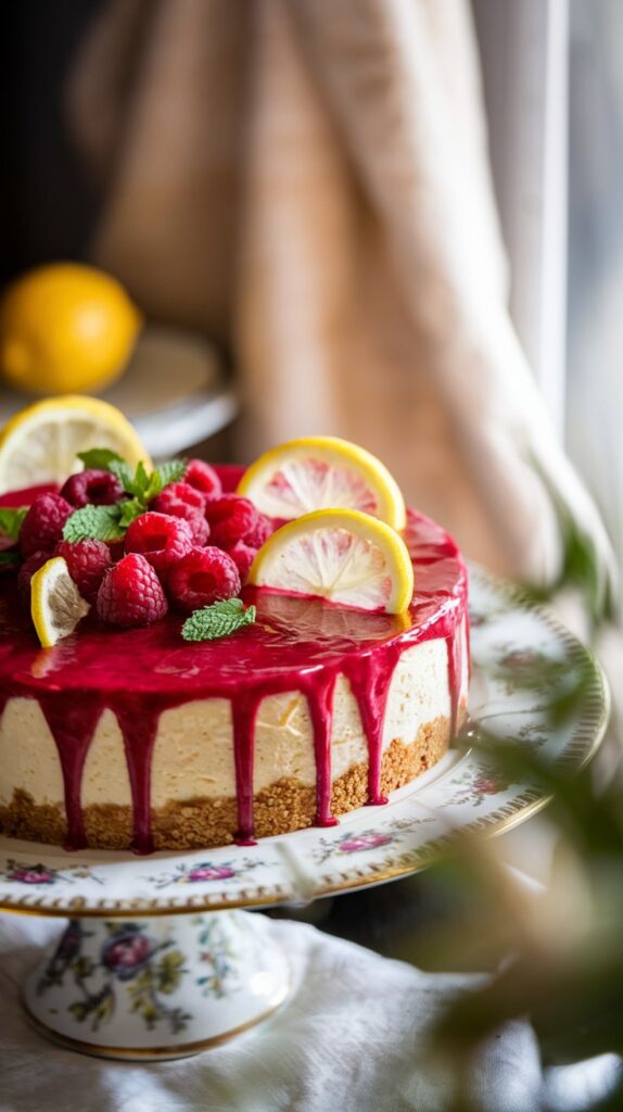 luxurious lemon raspberry cheesecake