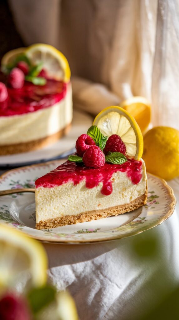 luxurious lemon raspberry cheesecake