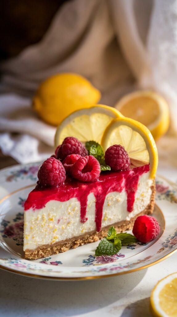 luxurious lemon raspberry cheesecake