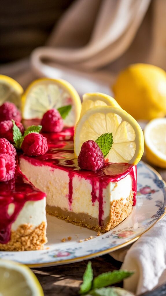 luxurious lemon raspberry cheesecake